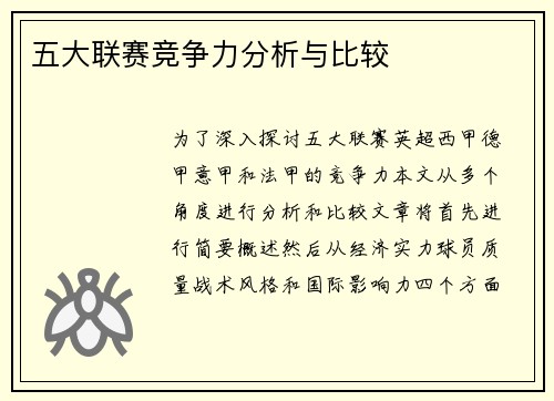 五大联赛竞争力分析与比较